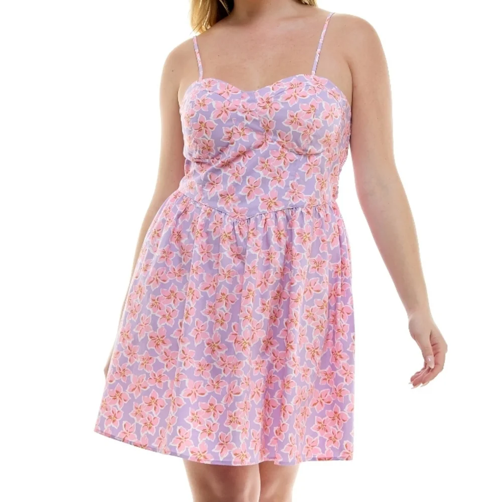 No Boundaries‎ Poplin Pink and Purple Floral Dress Size Large
